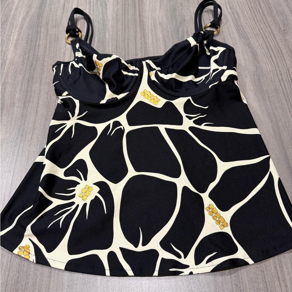 Tara Grinna Stylish Black and Cream Tankini Top